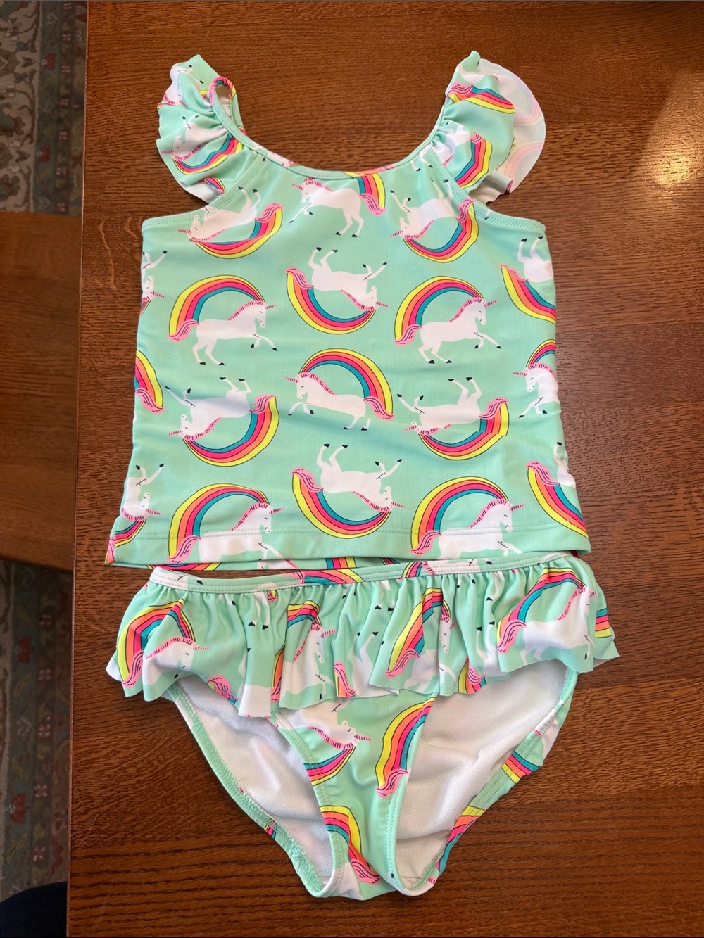 Carter’s Girls' Mint Unicorn & Rainbow Two-Piece Swim Set. Size: 7